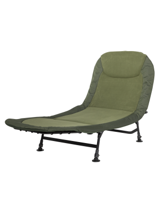 Dellonda Adjustable Bedchair for Fishing and Camping with Fleece Covered Mattress & Built-In Pillow Headrest, 3 Legs & 6 Adjusta