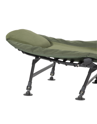 Dellonda Adjustable Bedchair for Fishing and Camping with Fleece Covered Mattress & Built-In Pillow Headrest, 3 Legs & 6 Adjusta