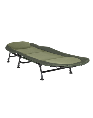 Dellonda Adjustable Bedchair for Fishing and Camping with Fleece Covered Mattress & Built-In Pillow Headrest, 3 Legs & 6 Adjusta