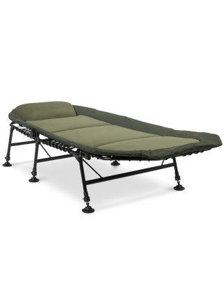 Dellonda Deluxe Wide Adjustable Fishing Bedchair Fleece Mattress & Built-In Pillow, 3 Legs & 6 Adjustable Feet