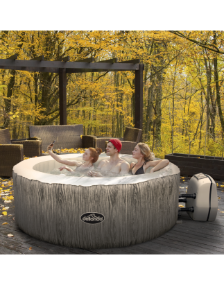 Dellonda 2-4 Person Inflatable Hot Tub Spa with Smart Pump - Wood Effect