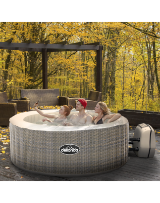 Dellonda 2-4 Person Inflatable Hot Tub Spa with Smart Pump - Rattan Effect