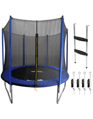 Dellonda 8ft Heavy-Duty Outdoor Trampoline for Kids with Safety Enclosure Net, Supplied with Anchor Kit and Ladder