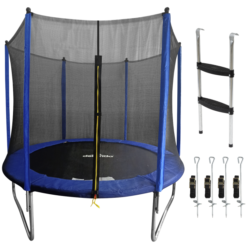 Dellonda 8ft Heavy-Duty Outdoor Trampoline for Kids with Safety Enclosure Net, Supplied with Anchor Kit and Ladder