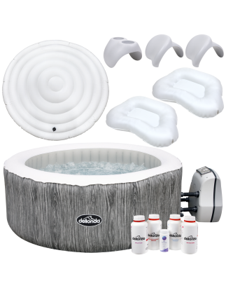 Dellonda 2-4 Person Inflatable Hot Tub Spa Starter Kit with Smart Pump - Wood Effect