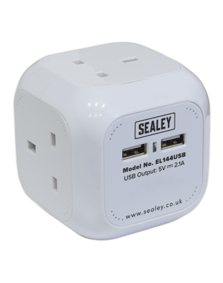 Extension Cable Cube 1.4m 4 x 230V & 2 x USB Sockets - White