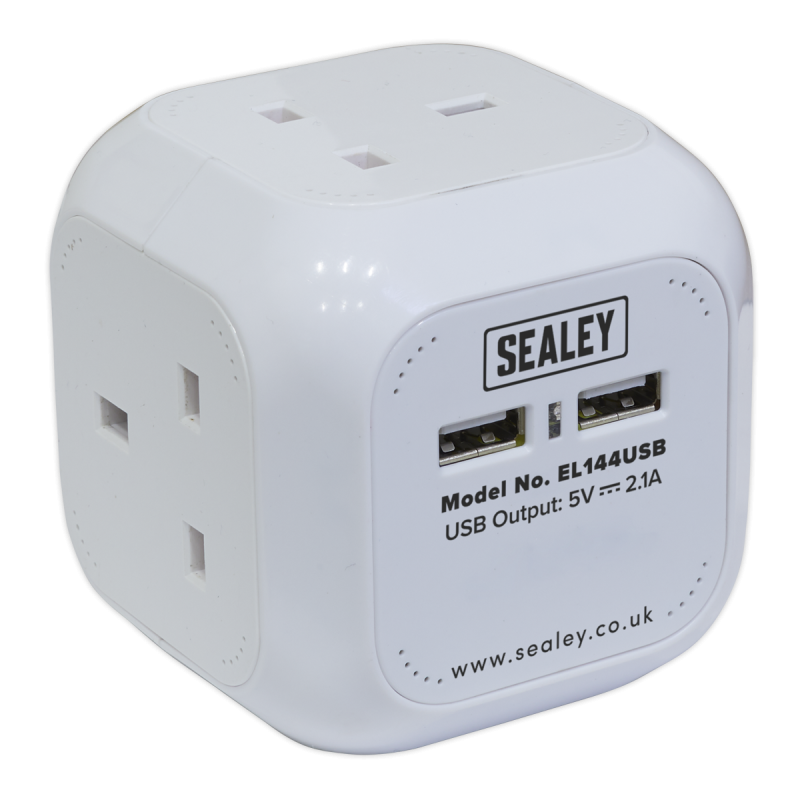 Extension Cable Cube 1.4m 4 x 230V & 2 x USB Sockets - White