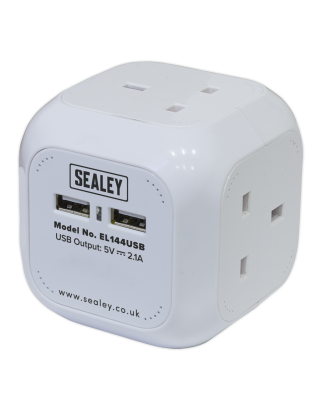 Extension Cable Cube 1.4m 4 x 230V & 2 x USB Sockets - White