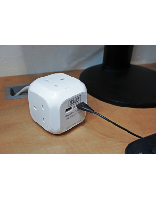 Extension Cable Cube 1.4m 4 x 230V & 2 x USB Sockets - White