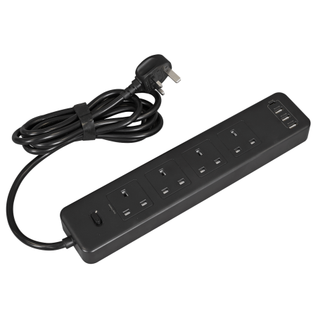 Rallonge 2,6 m avec ports USB - Noir