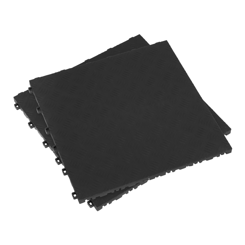 Polypropylene Floor Tile 400 x 400mm - Black Treadplate - Pack of 9