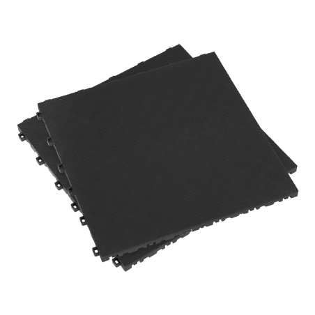 Polypropylene Floor Tile 400 x 400mm - Black Treadplate - Pack of 9