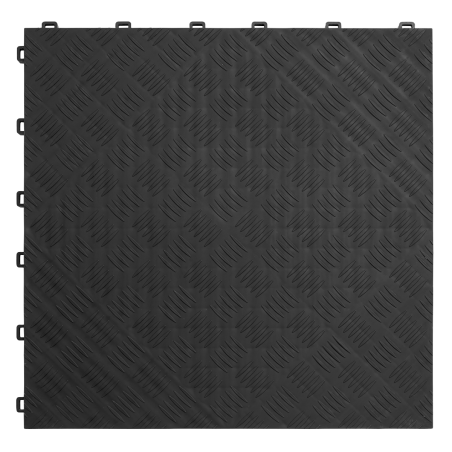 Polypropylene Floor Tile 400 x 400mm - Black Treadplate - Pack of 9