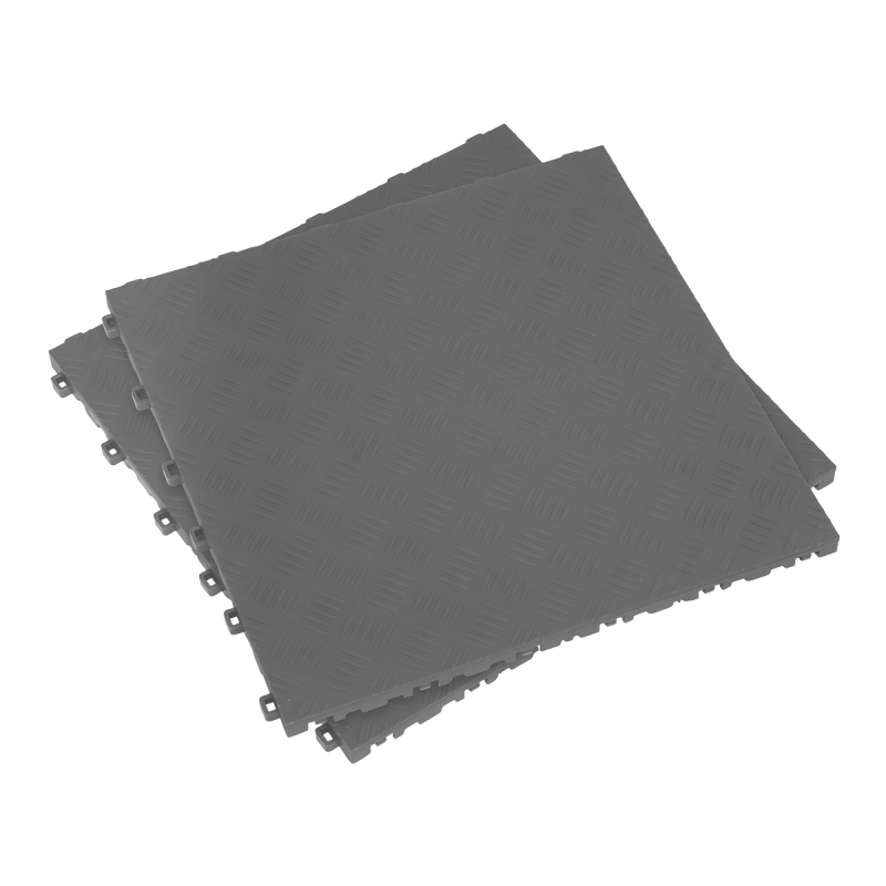 Polypropylene Floor Tile 400 x 400mm - Grey Treadplate - Pack of 9