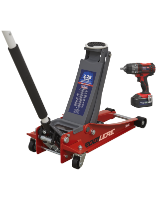 2.2 Tonne Trolley Jack & 18V Cordless Impact Wrench - Red