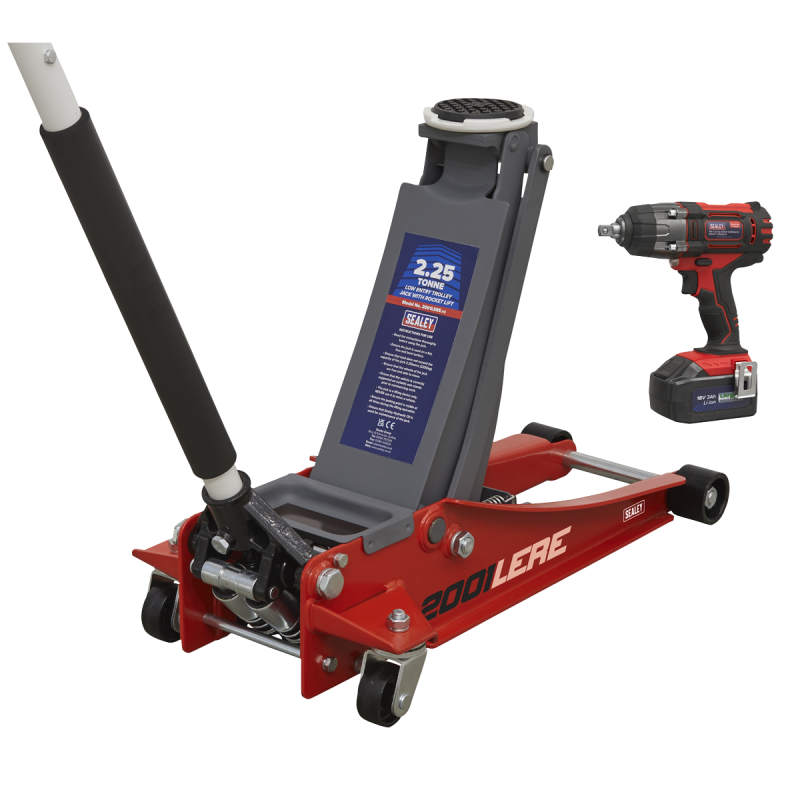 2.2 Tonne Trolley Jack & 18V Cordless Impact Wrench - Red