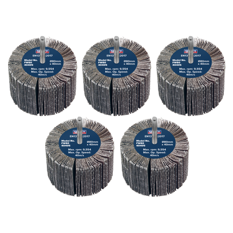 Abrasive Flap Wheel Ø80 x 40mm 40Grit Ø6mm Shaft - Pack of 5