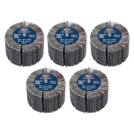 Roue à Lamelles Abrasives Ø80 x 40mm Arbre Ø6mm Grain Assorti - Paquet de 5