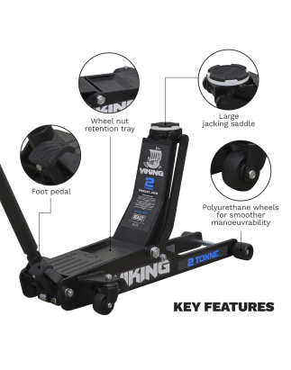 Viking Low Profile Professional Long Reach Trolley Jack with Rocket Lift 2 Tonne