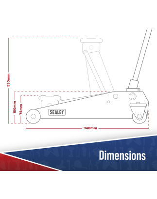 Viking Low Profile Professional Long Reach Trolley Jack with Rocket Lift 2 Tonne