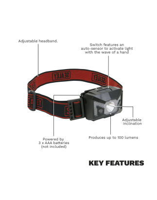 Head Torch 3W SMD & 2 Red LED 3 x AAA Cell with Auto-Sensor