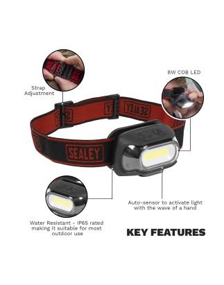 Rechargeable Head Torch with Auto-Sensor 8W COB LED