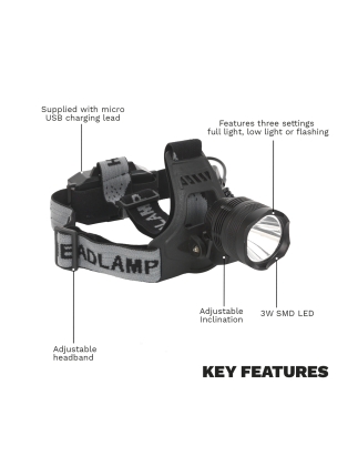 Head Torch 3W SMD LED Rechargeable