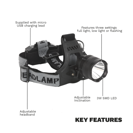 Head Torch 3W SMD LED Rechargeable