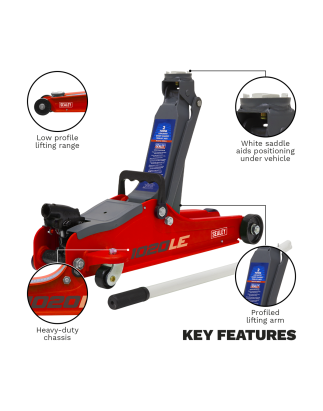 Low Profile Short Chassis Trolley Jack 2 Tonne - Red