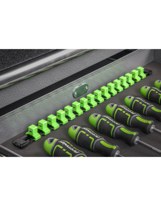 Socket Retaining Rail with 16 Clips 1/2"Sq Drive - Hi-Vis Green