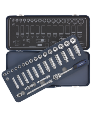 Socket Set 34pc 3/8"Sq Drive Lock-On™ 6pt Metric