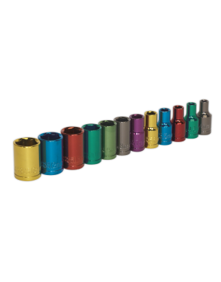 Multi-Coloured Socket Set 12pc 1/4"Sq Drive 6pt WallDrive® Metric