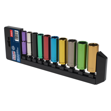 Multi-Coloured Socket Set 10pc 3/8"Sq Drive 6pt Deep WallDrive® Metric