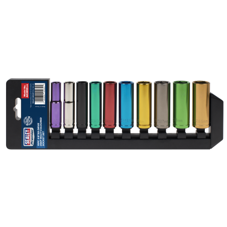 Multi-Coloured Socket Set 10pc 3/8"Sq Drive 6pt Deep WallDrive® Metric