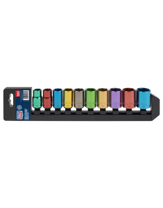 Jeu de douilles multicolores 10 pièces 1/2"Sq Drive WallDrive® métrique