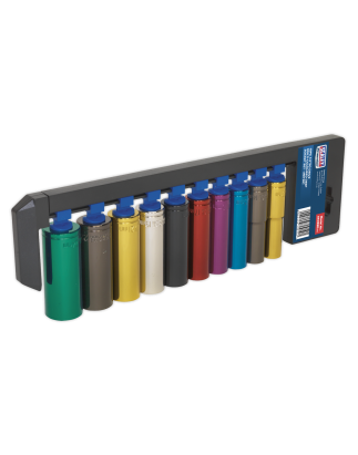 Multi-Coloured Socket Set 10pc 1/2"Sq Drive 6pt Deep WallDrive® Metric