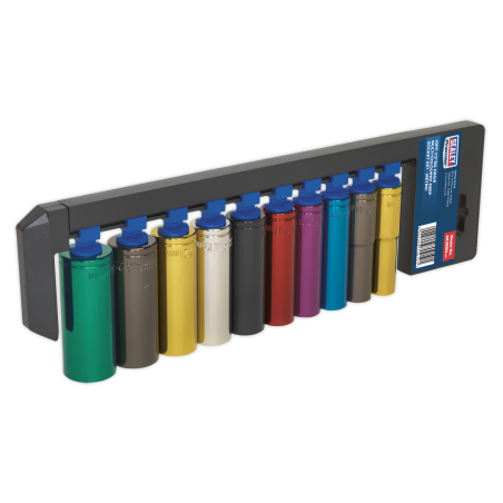 Multi-Coloured Socket Set 10pc 1/2"Sq Drive 6pt Deep WallDrive® Metric