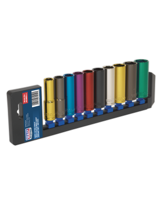 Multi-Coloured Socket Set 10pc 1/2"Sq Drive 6pt Deep WallDrive® Metric