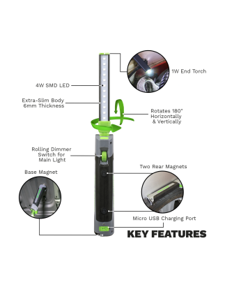 Rechargeable Slim Folding Inspection Light 4W & 1W SMD LED Lithium-ion