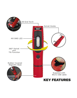 Rechargeable 360° Inspection Light 4W & 3W SMD LED Red Lithium-ion