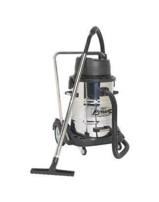 Aspirateur industriel humide et sec tambour en acier inoxydable avec vidange pivotante 77L 2400W