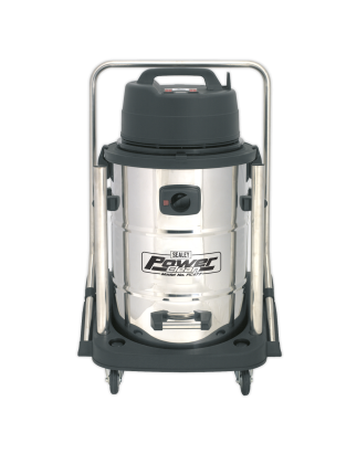 Industrial Vacuum Cleaner Wet & Dry Stainless Steel Drum with Swivel Emptying 77L 2400W