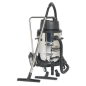 Aspirateur industriel humide et sec tambour en acier inoxydable avec vidange pivotante 77L 2400W