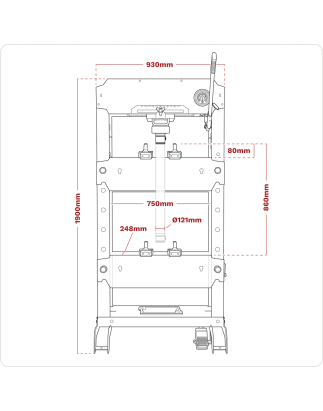 Presse pneumatique/hydraulique de type plancher Viking avec vérin coulissant et pédale 50 tonnes