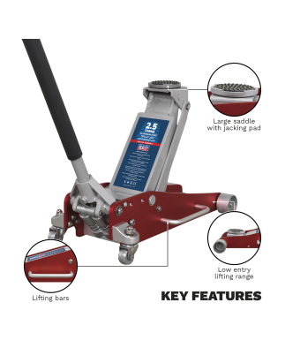 Cric roulant en aluminium/acier avec fusée élévateur 2,5 tonnes