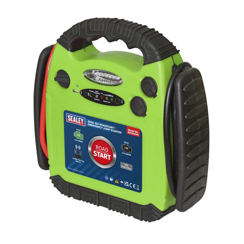 RoadStart® 12V Emergency Jump Starter 900 Peak Amps - Hi-Vis Green