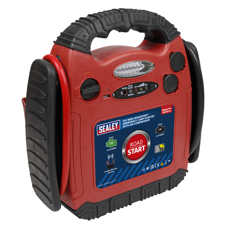 Démarreur d'urgence RoadStart® 12 V avec compresseur d'air, 900 ampères de pointe