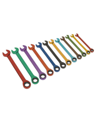 Ratchet Combination Spanner Set 12pc Multi-Coloured Metric