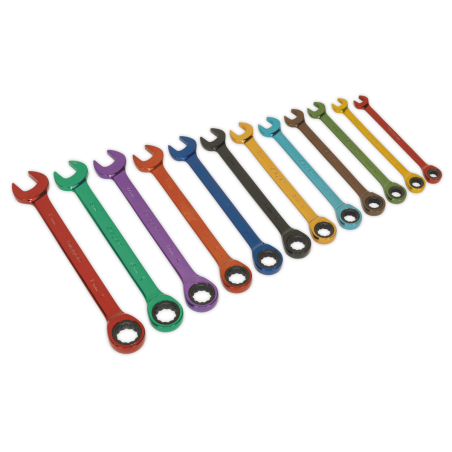 Ratchet Combination Spanner Set 12pc Multi-Coloured Metric