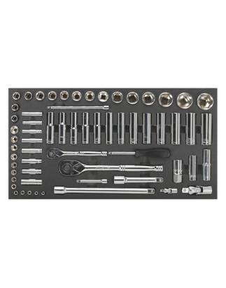 Tool Tray with Socket Set 62pc 1/4" & 1/2"Sq Drive Metric